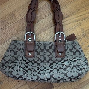 Coach Brown and Tan Patterned Shoulder Bag